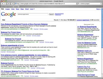 Google Results for Science Experiments
