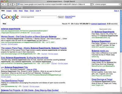 Google Results for Science Experiments